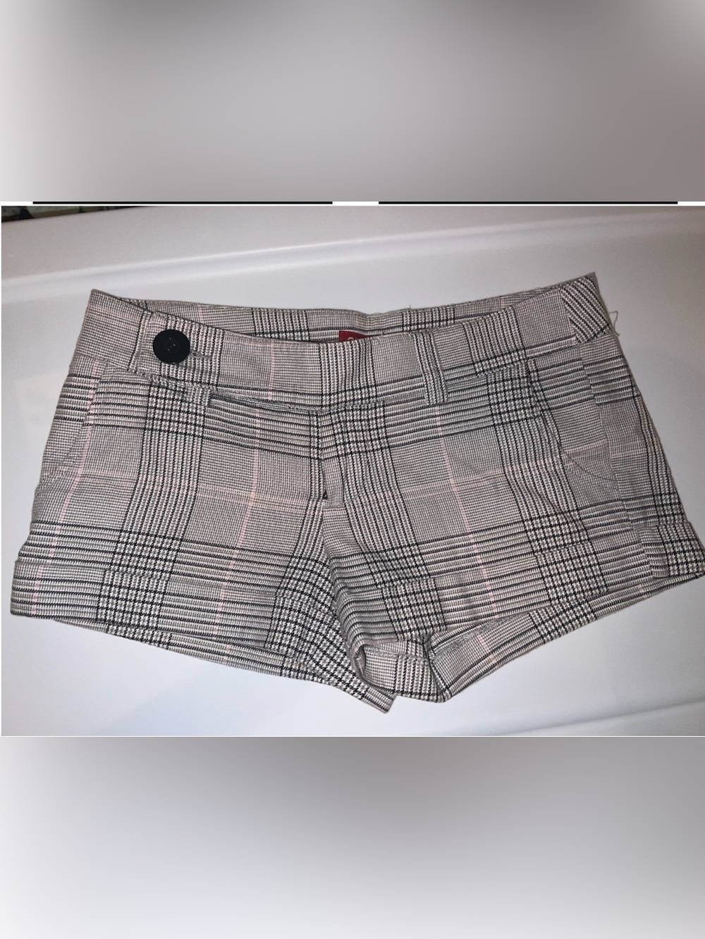 Guess Marciano Plaid Tailored Shorts in Black, Cream and Pink
